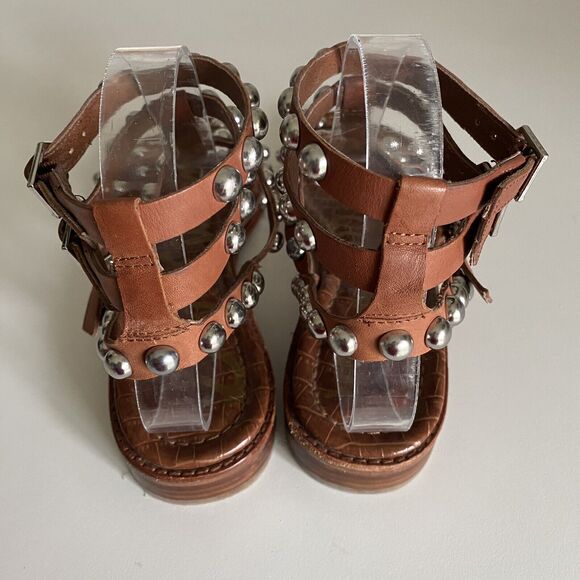 Sam Edelman Eavan Beaded Stud Sandal Brown Cage Gladiator Silver Metal Thong 7.5 - Picture 6 of 9